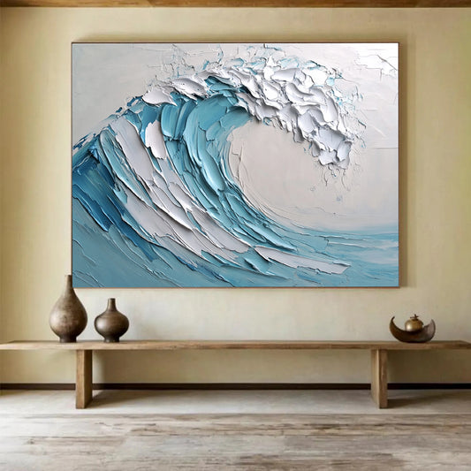 Textured Blue - White Wave Art for Coastal Restaurant & Nautical - Themed Home SC002