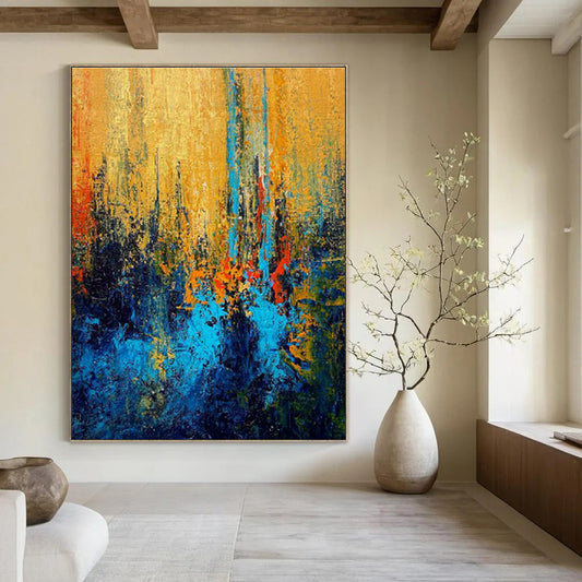 Golden - Yellow - Blue Abstract Art for Luxury Hotel Lobby Lounge Areas DLZ0026