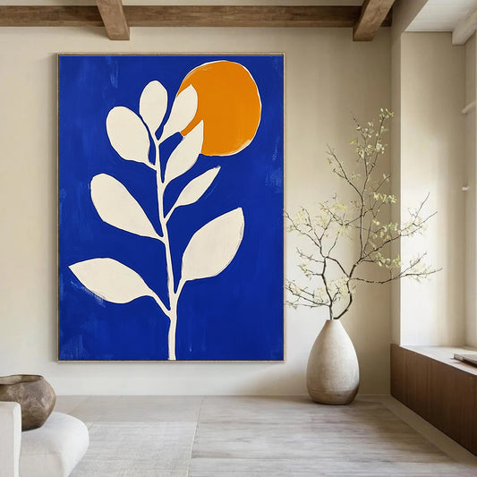 Blue Botanical with Orange Circle for Modern Dining Room & Contemporary Art Café STSC920