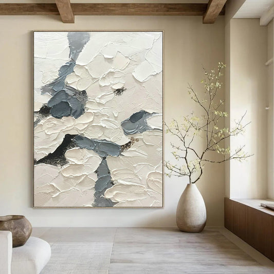 Gray - White Textured Abstract Art for Modern Bedroom & Luxury Hotel Suite DLZ1167