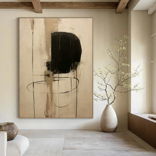 Black - Beige Abstract Art for Modern Studio Apartment Living & Monochrome Gallery DLZ0838