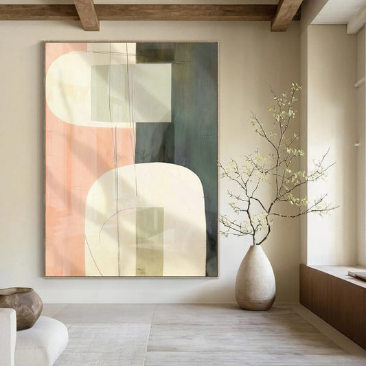 Pink - Green Geometric Abstract Art for Feminine Boutique & Art - Inspired Café DLZ1947