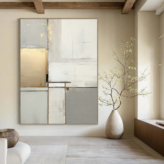 Gray - White - Gold Blocks Abstract Art for Office & Luxury Home DLZ0586