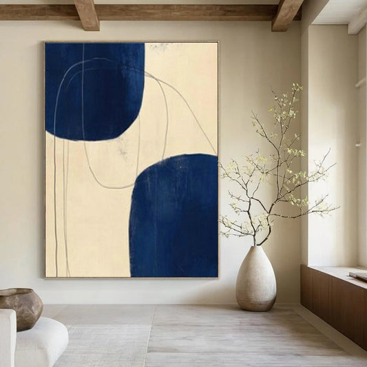Bold Dark Blue Abstract Art for Modern Office Lobby & Contemporary Living Room DLZ1961