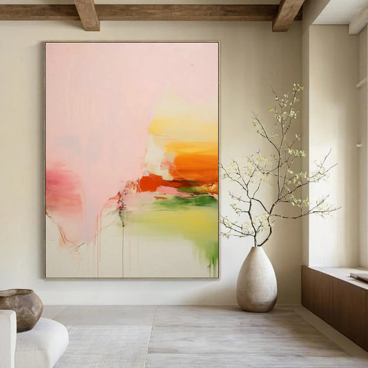 Pink - Orange Abstract Art for Bohemian Living Room & Summer Beach House DLZ0998