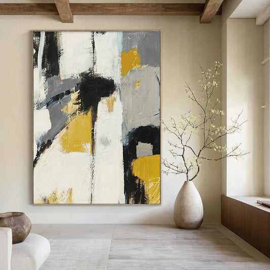 Gray, Yellow, and Black Abstract Art for Industrial Loft & Modern Art Bar DLZ2225