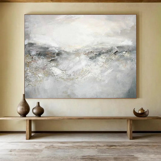 Grey - White Abstract Landscape Art for Serene Home Office DLZ2825