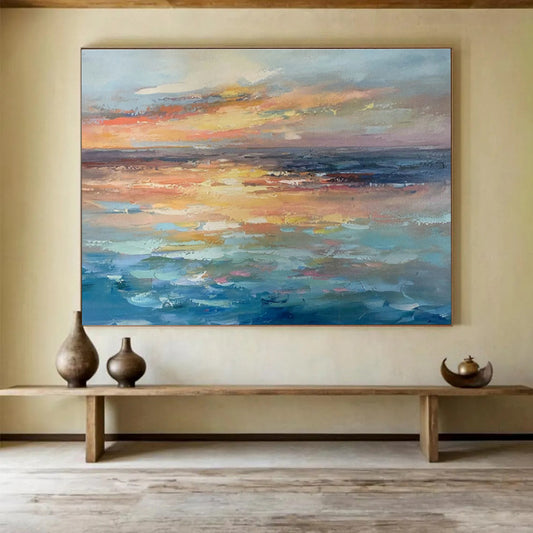Sea View Sunset Oil Painting for Coastal - Themed Living Rooms DLZ2503