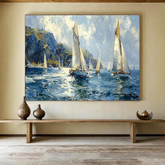 Vivid Sailing Boats Seascape Art to Enrich Nautical - Themed Coastal Living Room DLZ3053