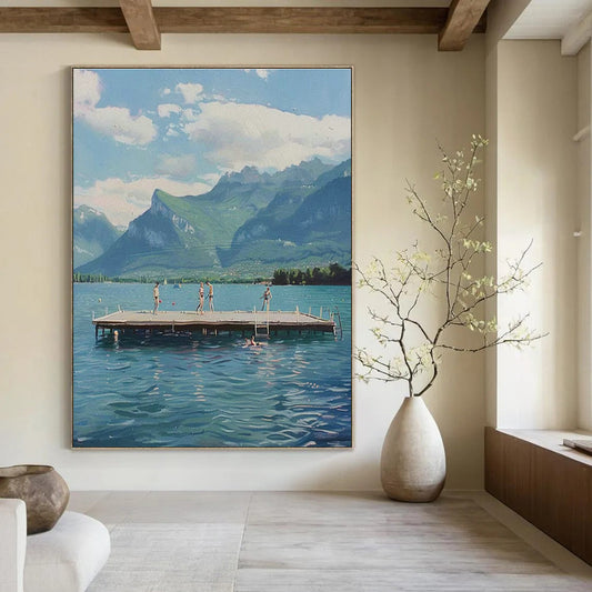Lakeside Mountain Scene Art for Lakehouse Retreat & Nature - Lover’s Living Room DLZ1462