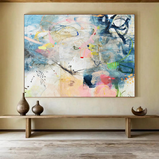 Blue - Pink Line Abstract Art for Coastal - Inspired Nooks DLZ2461