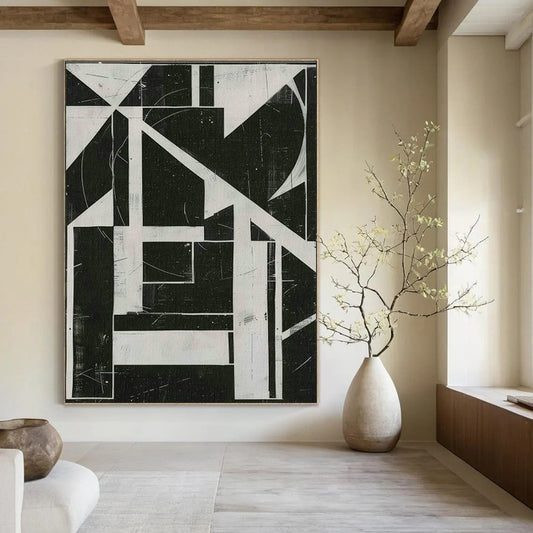 Black - White Geometric Abstract Art for Modern Office Lobby & Home Study DLZ1158