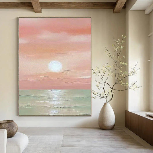 Pink Sea Sunrise Art for Coastal Bedroom Wall Decor DLZ0280