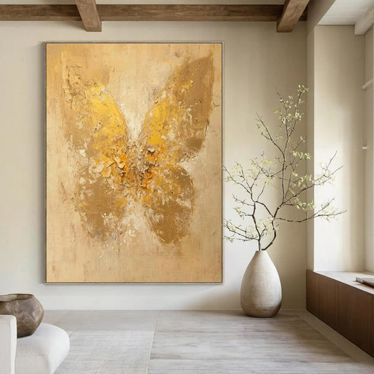 Golden Butterfly Oil Painting for Bedroom & Entryway DLZ0341