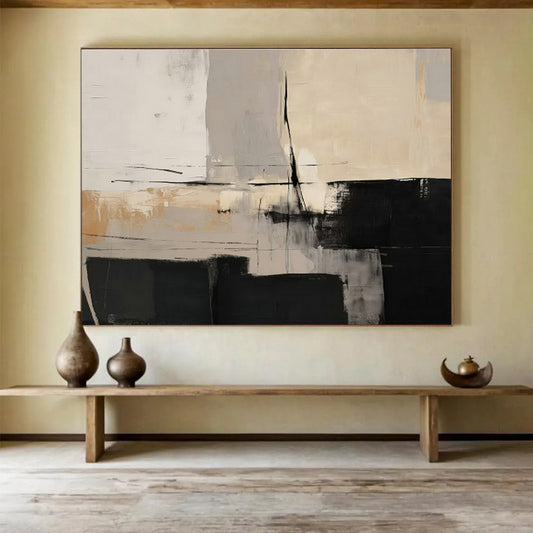 Black - White - Gray Block Abstract Art for Industrial Loft Living Rooms DLZ2625