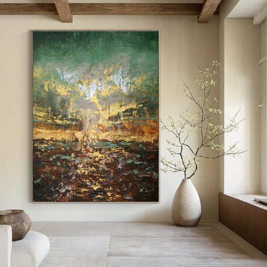 Green - Gold Landscape Abstract Art for Living Room & Garden Room DLZ0448