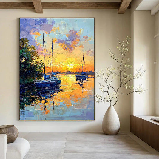 Sunset Sailboats Art for Yacht Club Lounge & Relaxing Beach House STSC1394