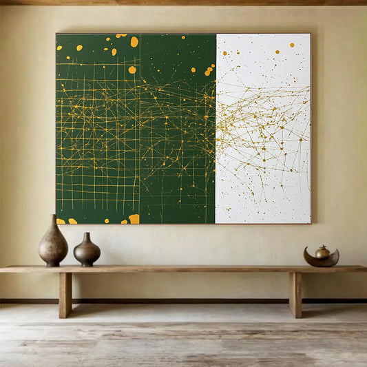 Golden Web on Green & White Art for Modern Art Gallery & Luxury Office Lobby SC471