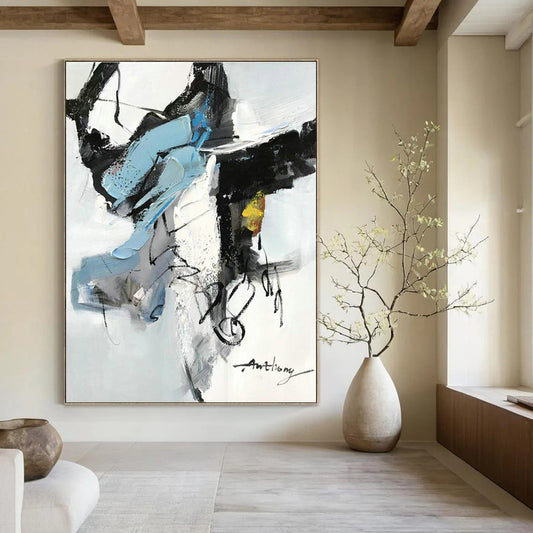 Blue - Black Abstract Art for Minimalist Home & Corporate Lobby DLZ0792