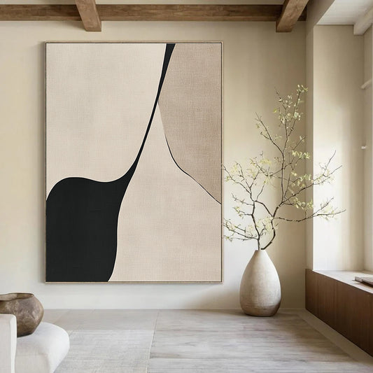 Black and Beige Curved Shapes Art for Modern Bedroom & Luxury Hotel Suite STSC1324