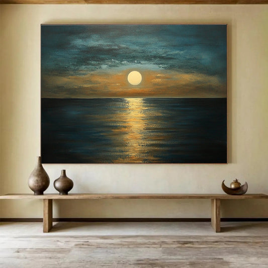 Moonlit Ocean Serenity Art for Beachfront Hotel Room & Romantic Dining Area SC413