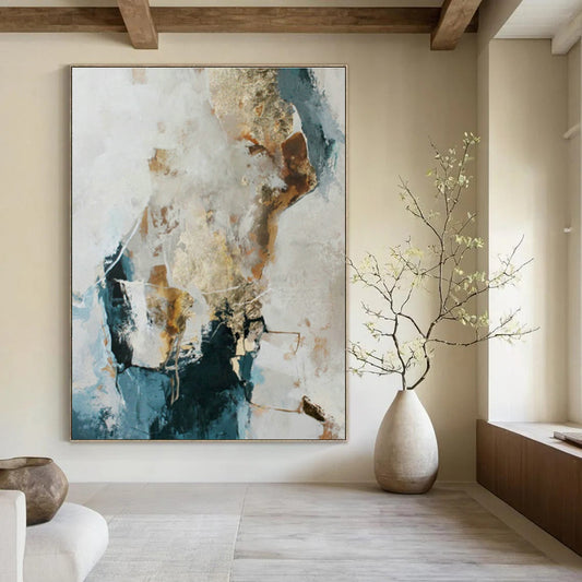 Blue and Gold Abstract Art for Nautical - Themed Restaurant & Luxury Yacht Club DLZ1017