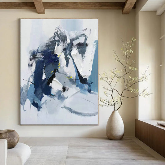 Blue - Gray Abstract Art with Yellow Accents for Modern Office & Art Gallery DLZ0790