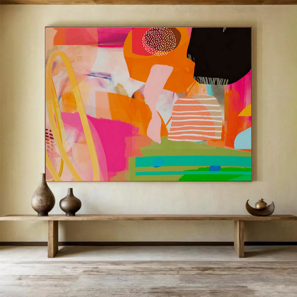 Pink - Orange Geometric Abstract Art for Modern Dance Studio Rehearsal Spaces DLZ2589