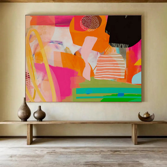 Pink - Orange Geometric Abstract Art for Modern Dance Studio Rehearsal Spaces DLZ2589