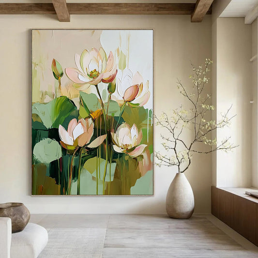 Impasto Lotus Flowers for Zen - Inspired Home & Spiritual Art Space STSC188