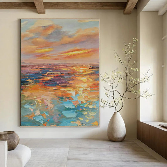 Seaside Sunset Oil Painting for Living Room & Cottages DLZ0340