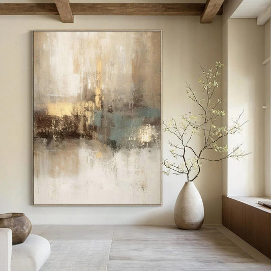 Beige - Gold - Blue Abstract Art for Coastal Cottage & Relaxing Wellness Spa DLZ1916