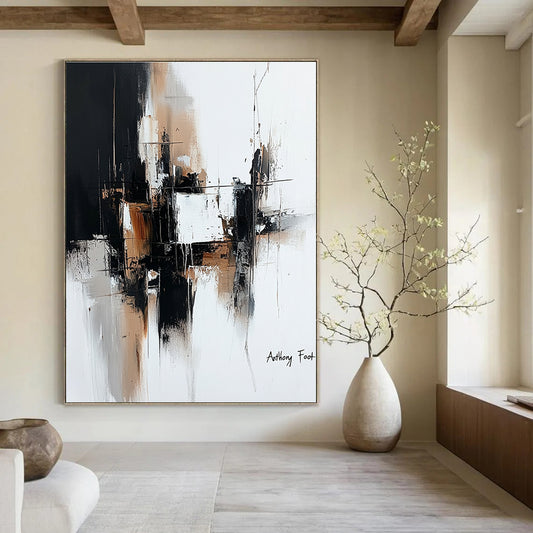Black, White, and Brown Abstract Composition Art for Minimalist Bedroom & Art - Loving Entrepreneur’s Office STSC1356