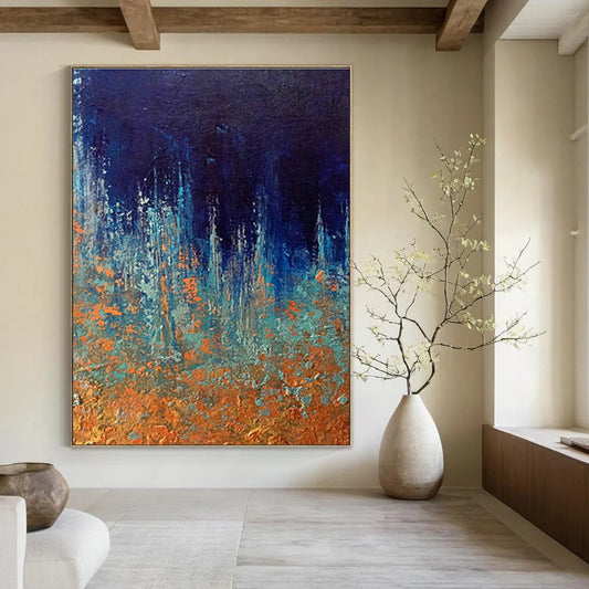 Blue - Orange Abstract Art for Lakeside Cabin Porch Areas DLZ0054