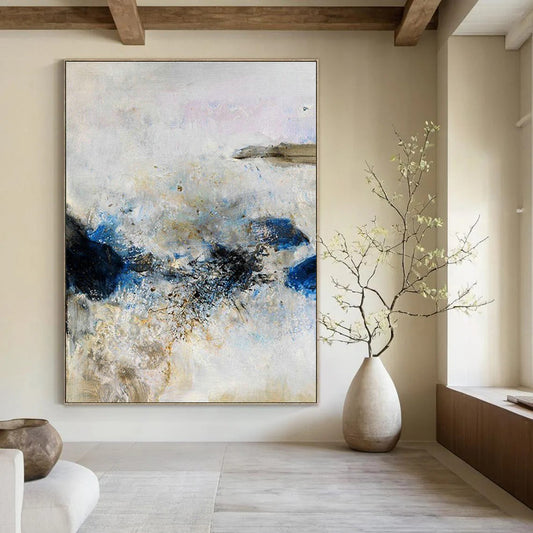 Blue and White Abstract Splash Art for Coastal Hotel Lobby & Art - Inspired Café DLZ2221