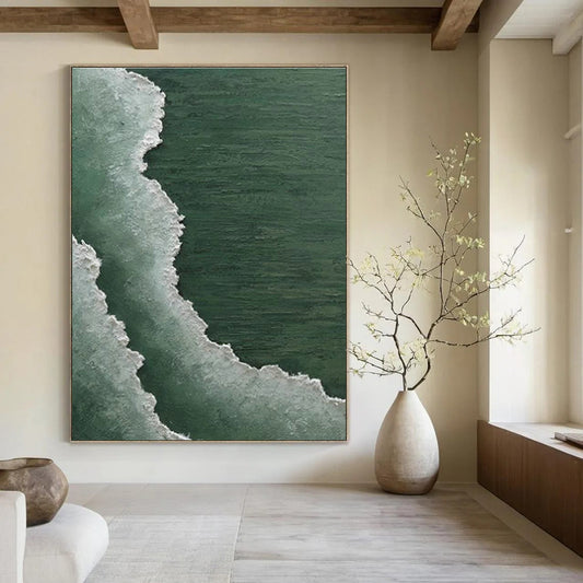 Green and White Wave Art for Coastal Home & Nature - Inspired Spa DLZ2201