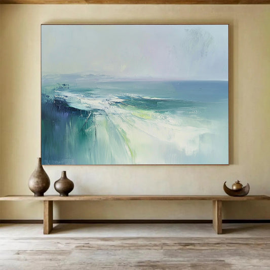 Soft - Hued Sea Abstract Art for Coastal Wellness Center & Beach House Bedroom SC047