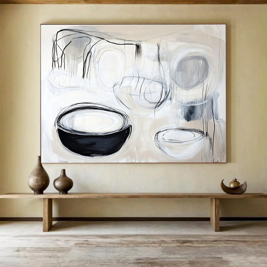 Black and White Abstract Bowls Art for Modern Kitchen & Art Studio SC389
