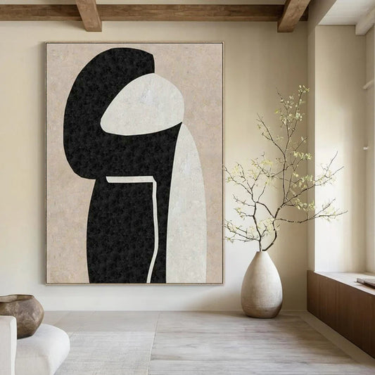 Beige - Black Abstract Figure Art for Chic Boutique & Minimalist Home Bedroom DLZ2039