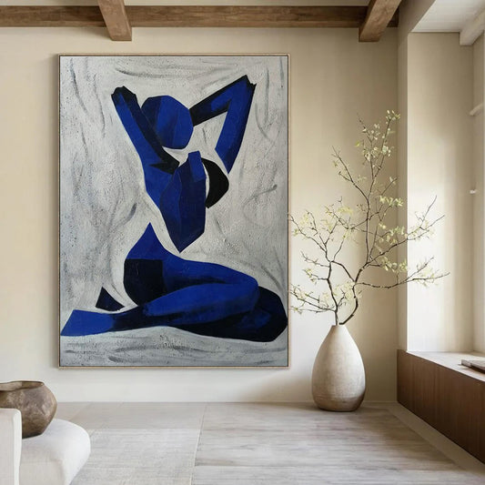 Blue Yoga Pose Silhouette Art for Spa Retreat & Modern Meditation Room DLZ2268