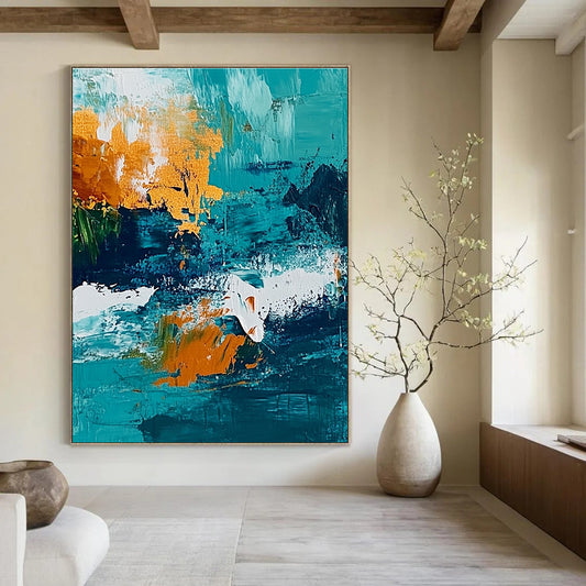 Layered Teal Abstract Art for Living Room & Gallery STSC705