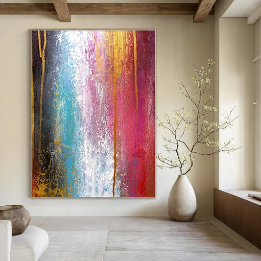 Colorful Gold - Accent Abstract Art for Luxury Hotel Lobby Entrance Walls DLZ0002