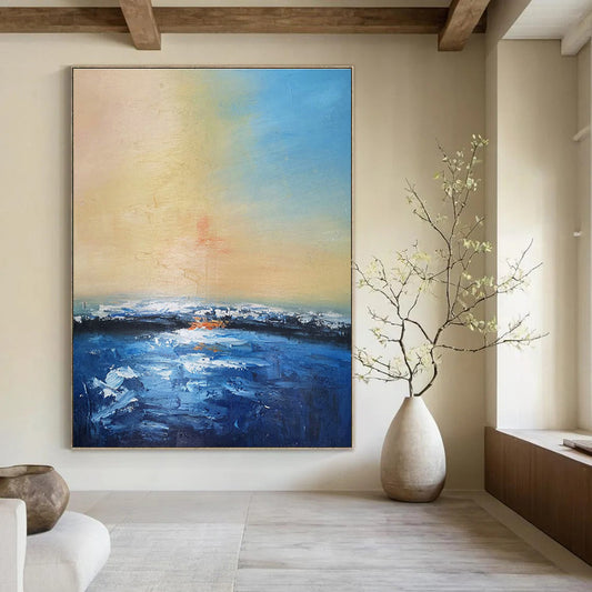 Soft - Toned Seaside Oil Painting for Coastal Bedroom & Relaxation Lounge DLZ1331