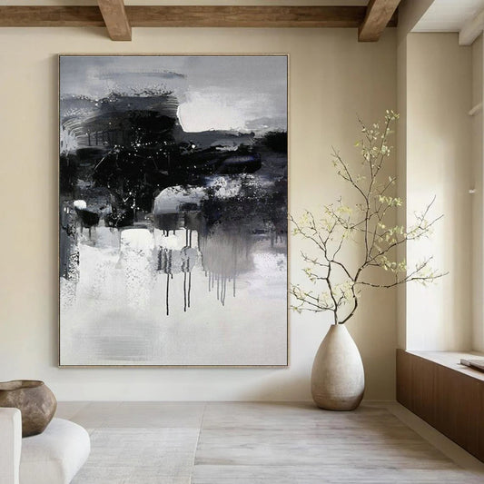Black & White Ink - style Abstract Art for Chinese - style Teahouse & Ink Art Gallery DLZ0568