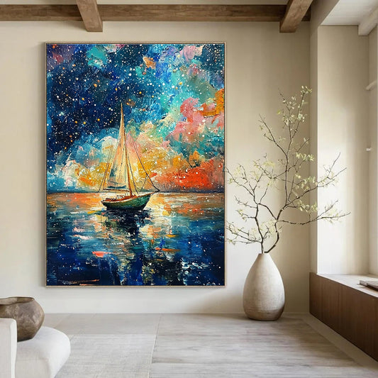 Starry Night Sailboat for Dreamy Guest Room & Cosmic - Themed Bar STSC1199