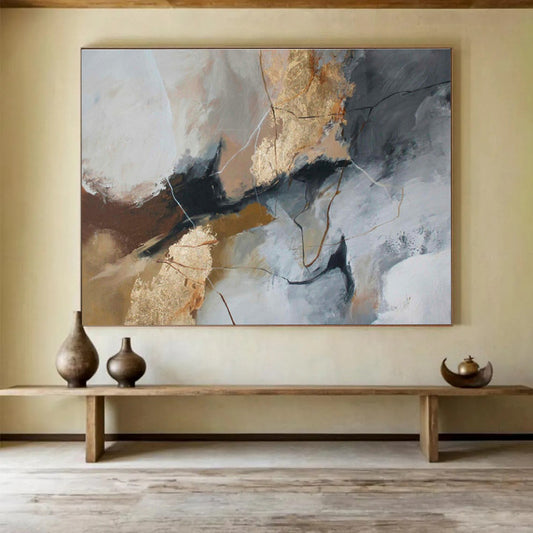 Gray - Gold Abstract Art for Contemporary Art Gallery Spaces DLZ2516