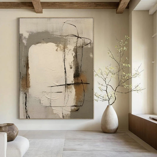 Neutral Line Abstract Art for Modern Art Studio & Monochrome Bedroom DLZ0859