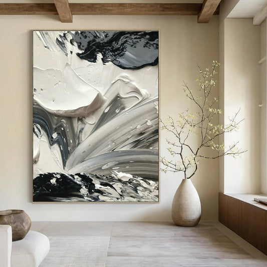 Black - White Textured Art for Modern Art Gallery & Edgy Home Studio DLZ1587