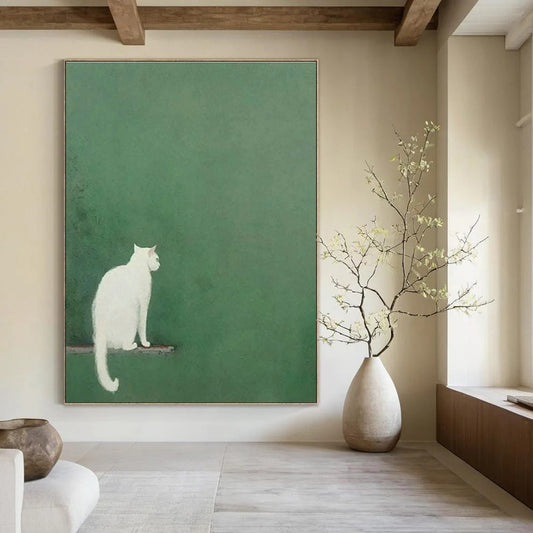 White Cat Back View Art for Bedroom & Living Room DLZ0432