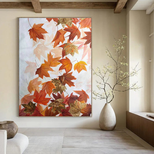 Orange - Gold Maple Leaf Abstract Art for Rustic Fall Wedding Venue & Cozy Cottage DLZ0775
